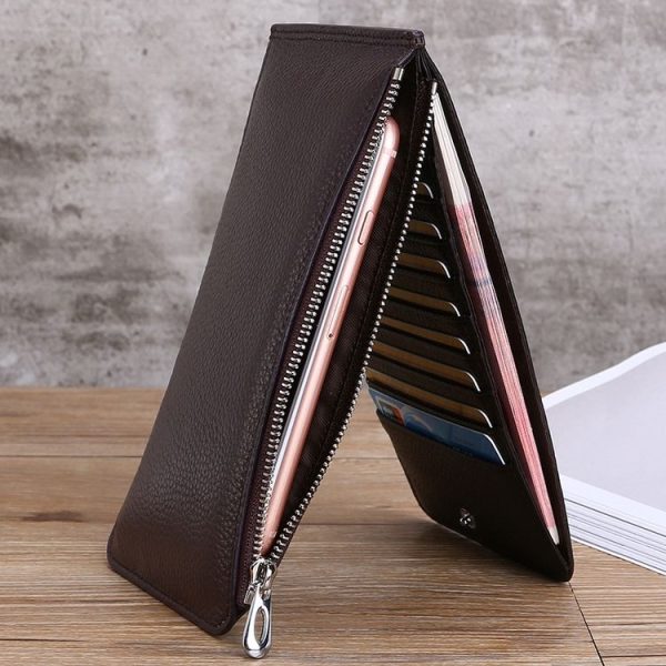 TP-165 First Layer Cowhide RFID Card Holder Long Wallet Multifunctional Mobile Phone Bag (Coffee) - Image 5
