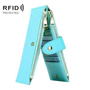 GLQ167 RFID Two-way Folding PU Cross Pattern With Zipper Pocket Wallet (Light Blue)