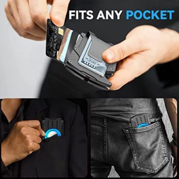 Men Ultra Slim Tracker Card Holder RFID Metal Card Holder for AirTag (Blue) - Image 5