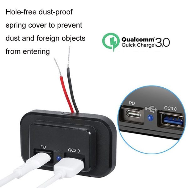 18W QC3.0 Fast Charge PD Car RV Boat Charger (Black) - Image 5