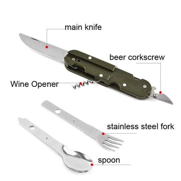 Outdoor Camping Tableware Stainless Steel Folding Knife Fork and Spoon Combination Tableware - Image 4