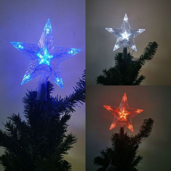 Christmas Tree Top Light LED Glowing Star Lights, Size: Small EU Plug (Red) - Image 4