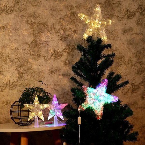 Christmas Tree Top Light LED Glowing Star Lights, Size: Small EU Plug (Red) - Image 5