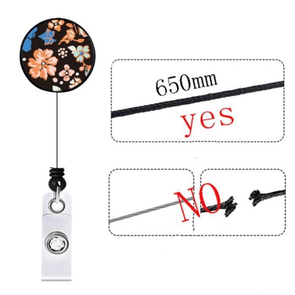 Floral Adjustable Retractable Card Holder Name Badge Work Bank Credit Card Sleeve (Black and White) - Image 5