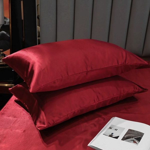 1 Pairs Ice Silk Pillowcase Home Textile Bedding, Size: 50x75cm (Wine Red)