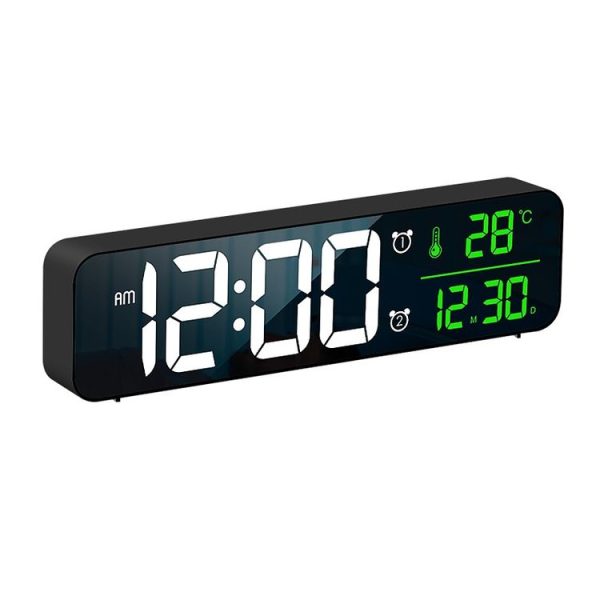 8810 LED Mirror Living Room Music Wall Clock with Temperature Date Display (Black)