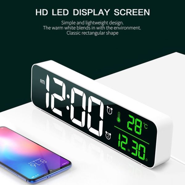 8810 LED Mirror Living Room Music Wall Clock with Temperature Date Display (Black) - Image 3