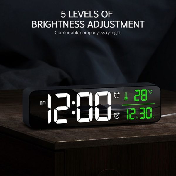 8810 LED Mirror Living Room Music Wall Clock with Temperature Date Display (Black) - Image 4
