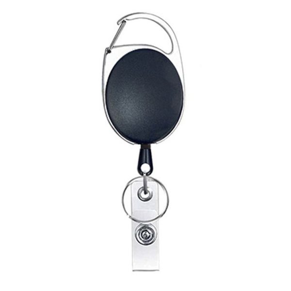 68cm Retractable Pull Badge Reel Zinc Alloy ID Lanyard Name Tag Card Badge Holder (Black)