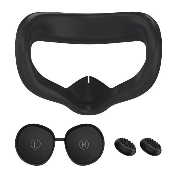 VR Silicone Eye Mask+Lens Protective Cover+Joystick Hat, For Meta Quest 2 (Black)