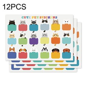 12 PCS Cute Cat Name Stickers Waterproof Children Stationery Stickers