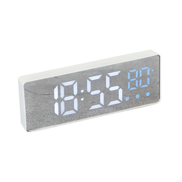 0715 Voice-activated LED Mute Date Temperature Display Electronic Clock (White Shell Blue Light)