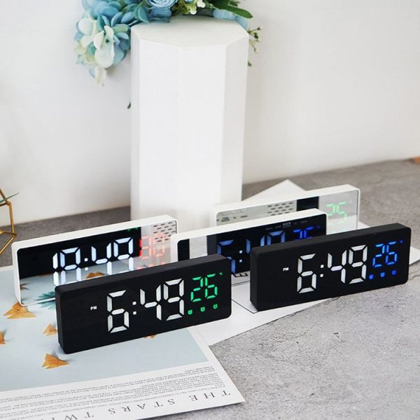 0715 Voice-activated LED Mute Date Temperature Display Electronic Clock (White Shell Blue Light) - Image 2