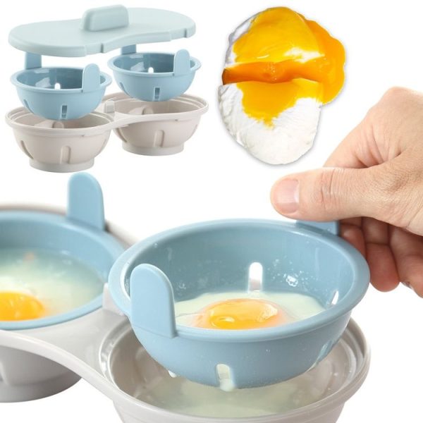 Two-compartment Steamed Egg Box Microwave Steamed Egg Plate Egg Mold (Orange) - Image 2