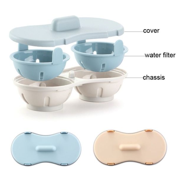 Two-compartment Steamed Egg Box Microwave Steamed Egg Plate Egg Mold (Orange) - Image 4