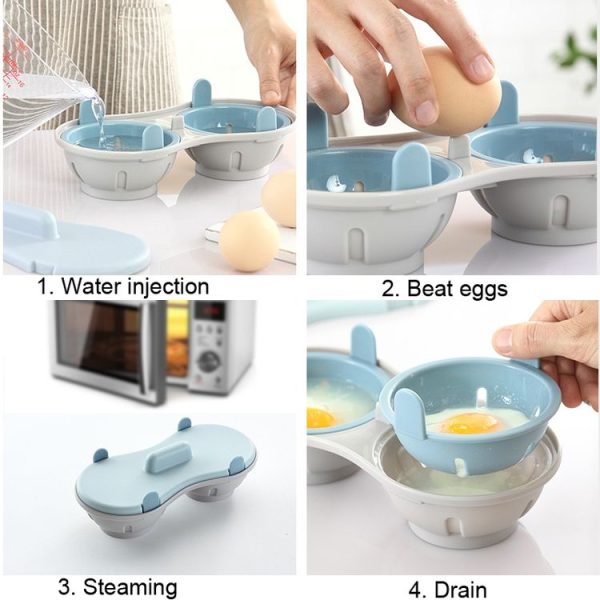 Two-compartment Steamed Egg Box Microwave Steamed Egg Plate Egg Mold (Orange) - Image 6