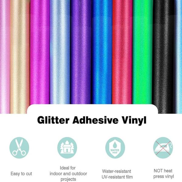30 x 30cm Glitter Adhesive Craft Permanent Vinyl Film For Cup Wall Glass Decor (Silver) - Image 4