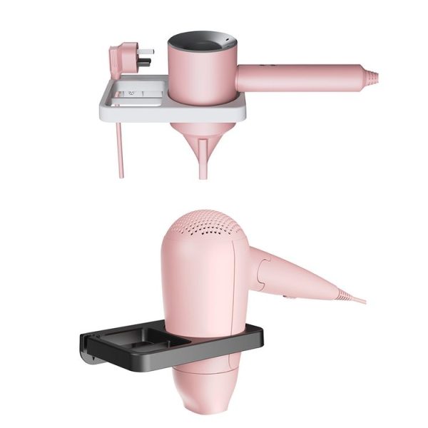 2-in-1 Hair Dryer Wall Mount Bracket Bathroom Shelf (Black) - Image 2