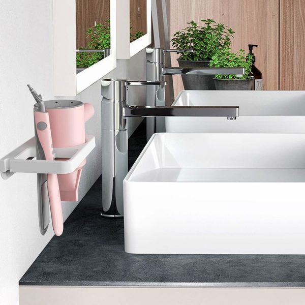 2-in-1 Hair Dryer Wall Mount Bracket Bathroom Shelf (Black) - Image 3