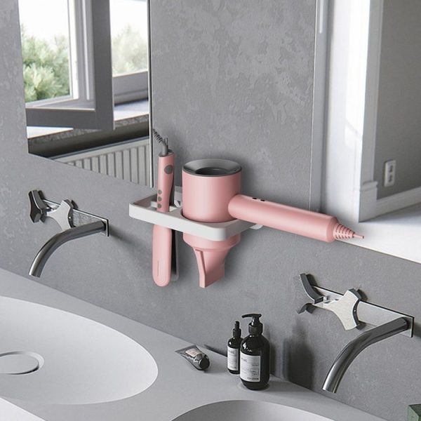 2-in-1 Hair Dryer Wall Mount Bracket Bathroom Shelf (Black) - Image 5