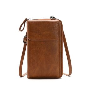 Lady Purse Shoulder Crossbody Bag Multi-functional Mobile Phone Bag (Brown)