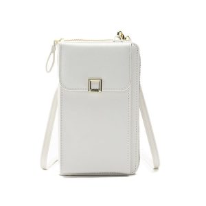 Ladies Cross-body Shoulder Bag Long Purse Mobile Phone Bag (White)