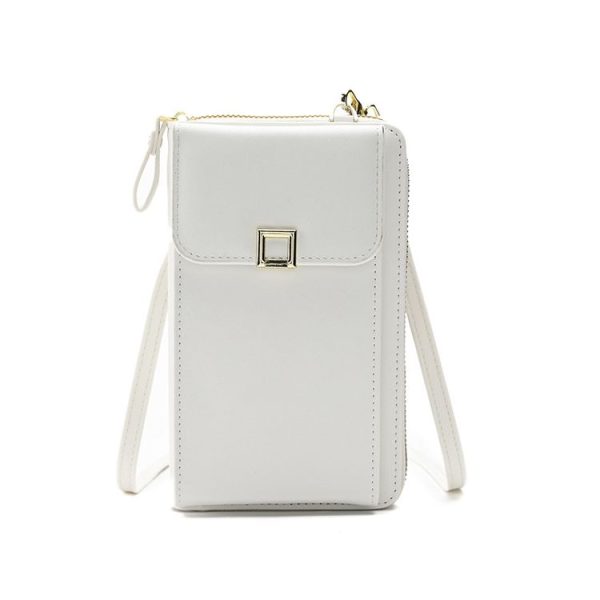 Ladies Cross-body Shoulder Bag Long Purse Mobile Phone Bag (White)