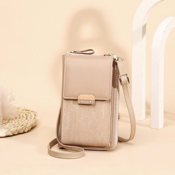 Women Shoulder Crossbody Bag Lock Small Square Bag Cell Phone Bag (Apricot)