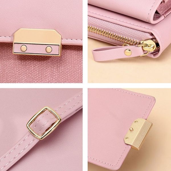 Women Shoulder Crossbody Bag Lock Small Square Bag Cell Phone Bag (Apricot) - Image 5