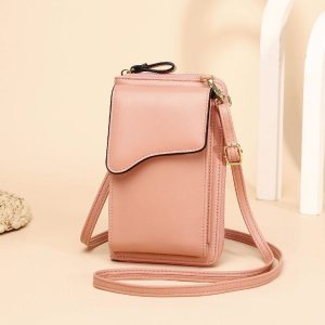 Shoulder Crossbody Bag Large Capacity Ladies Long Purse Mobile Phone Bag (Pink)