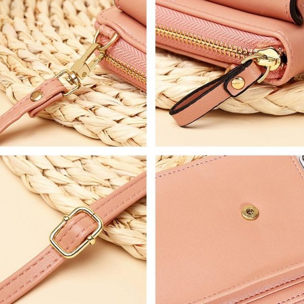 Shoulder Crossbody Bag Large Capacity Ladies Long Purse Mobile Phone Bag (Pink) - Image 3