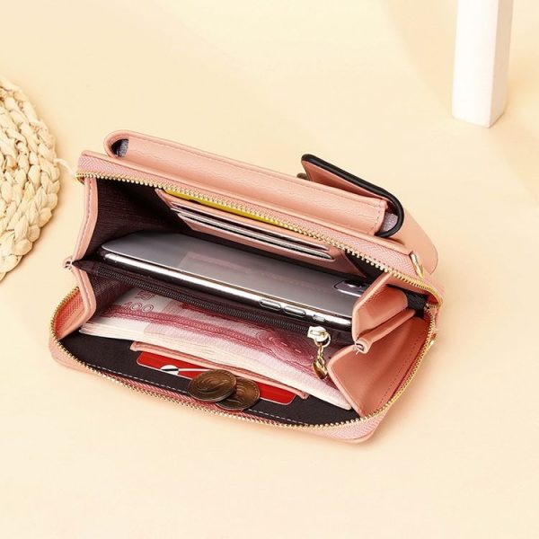 Shoulder Crossbody Bag Large Capacity Ladies Long Purse Mobile Phone Bag (Pink) - Image 5