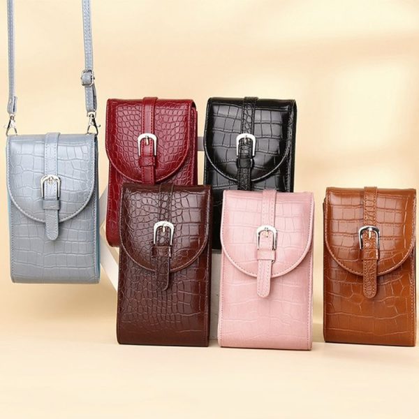 Cross-slung Woman Bag Buckle Shoulder Bag Crocodile Print Phone Bag (Pink) - Image 2