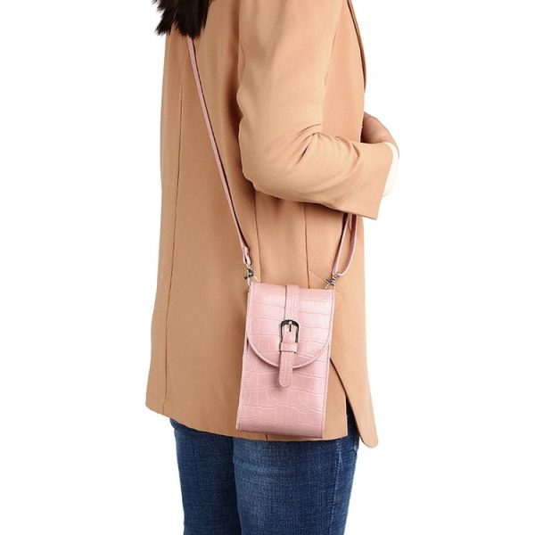 Cross-slung Woman Bag Buckle Shoulder Bag Crocodile Print Phone Bag (Pink) - Image 6
