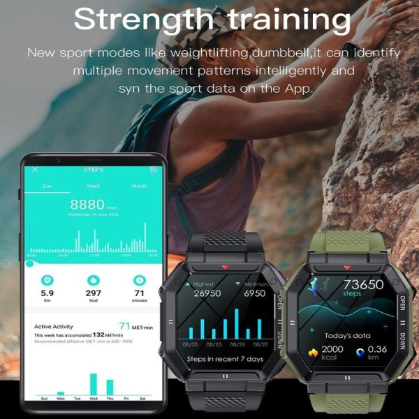 Heart Rate Blood Pressure Blood Oxygen Monitoring Outdoor Smart Bluetooth Watch (Khaki) - Image 3