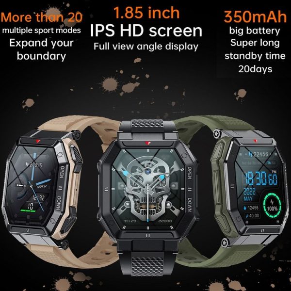 Heart Rate Blood Pressure Blood Oxygen Monitoring Outdoor Smart Bluetooth Watch (Khaki) - Image 5