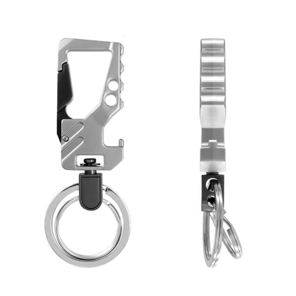 2 PCS QP-131 Multifunctional Double Ring Car Keychain Bottle Opener Carabiner (Black Gold) - Image 3