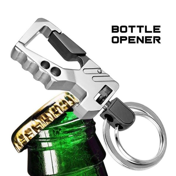 2 PCS QP-131 Multifunctional Double Ring Car Keychain Bottle Opener Carabiner (Black Gold) - Image 5
