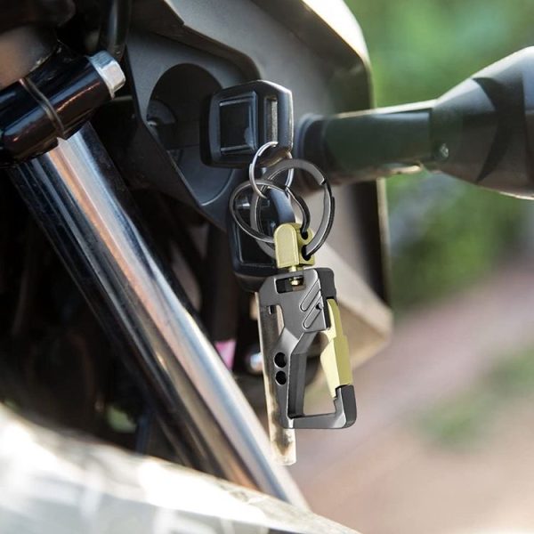 2 PCS QP-131 Multifunctional Double Ring Car Keychain Bottle Opener Carabiner (Black Gold) - Image 6