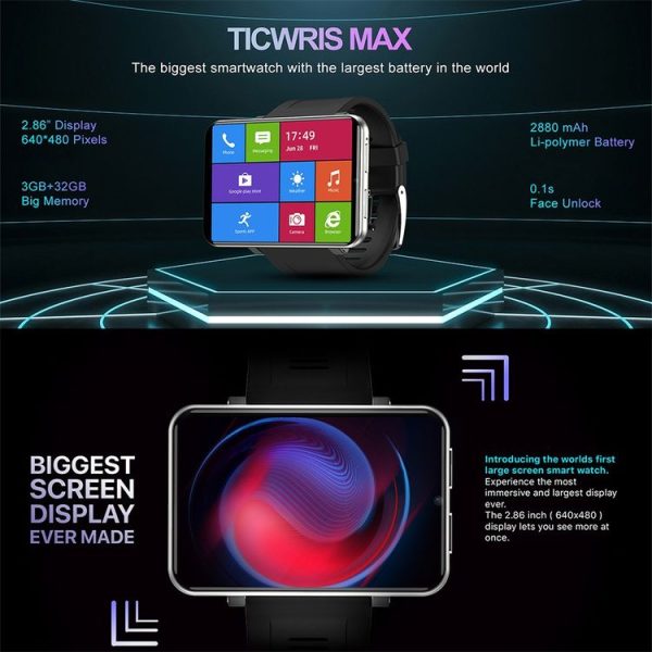 KOSPET TICWRIS MAX 2.86 Inch 3GB+32GB 8.0MP Camera Face Unlock Smart Calling Watch (Black) - Image 4