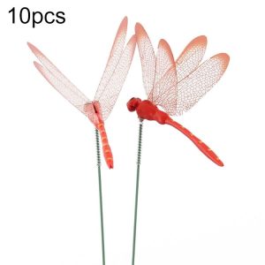 10pcs Simulation Plug Rod Magnetic Dragonfly Home Wall Garden Decoration (Red)