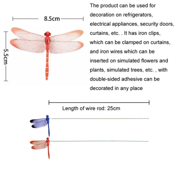 10pcs Simulation Plug Rod Magnetic Dragonfly Home Wall Garden Decoration (Red) - Image 4