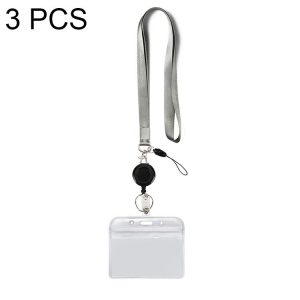 3 PCS TZ-003 Transparent PVC Horizontal ID Card Holder Badge (Horizontal Gray)