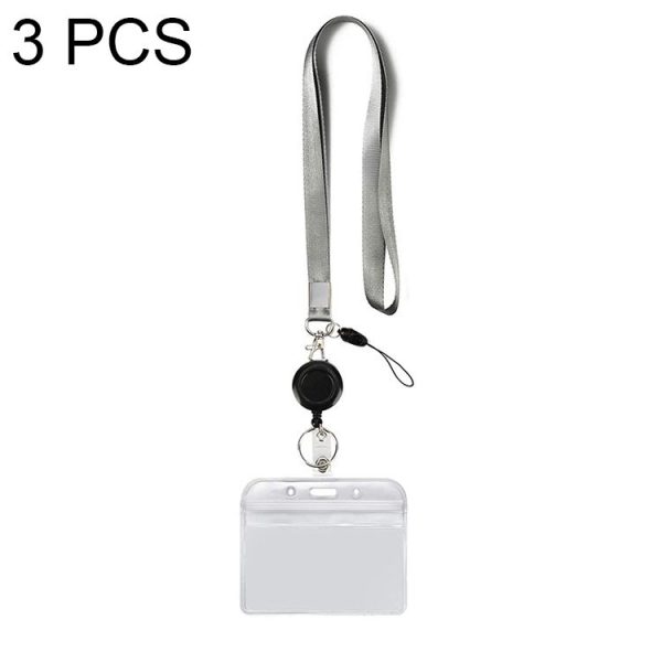 3 PCS TZ-003 Transparent PVC Horizontal ID Card Holder Badge (Horizontal Gray)