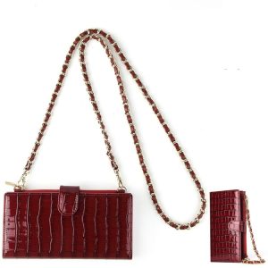 Chain Bag Coin Bag Crossbody Long Mini Shoulder Phone Bag (Wine Red)