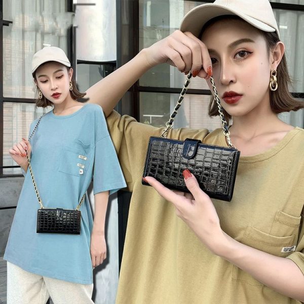 Chain Bag Coin Bag Crossbody Long Mini Shoulder Phone Bag (Wine Red) - Image 5