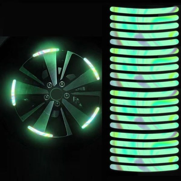 20pcs / Set Car Rainbow Wheel Hub Reflective Stickers Tire Luminous Warning Decoration, Color: Rainbow