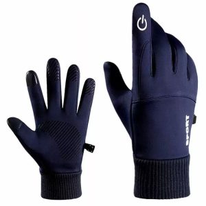 1 Pair With Velvet Waterproof Outdoor Cycling Cold and Wind-proof Warm Gloves, Size: One Size (Navy)