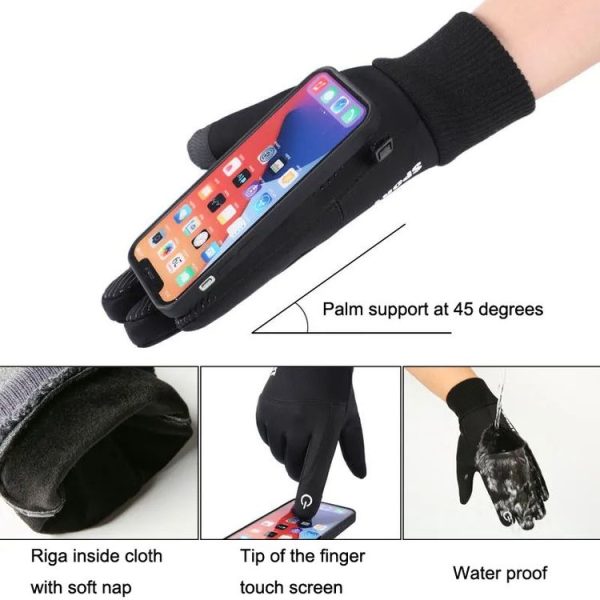 1 Pair With Velvet Waterproof Outdoor Cycling Cold and Wind-proof Warm Gloves, Size: One Size (Navy) - Image 5