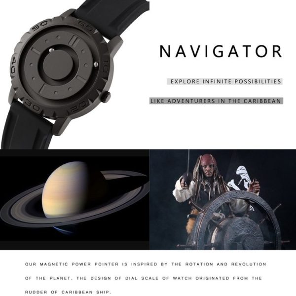 EUTOUR E030 Magnetic Ball Men Bezel-Free Design Watch (Black) - Image 5
